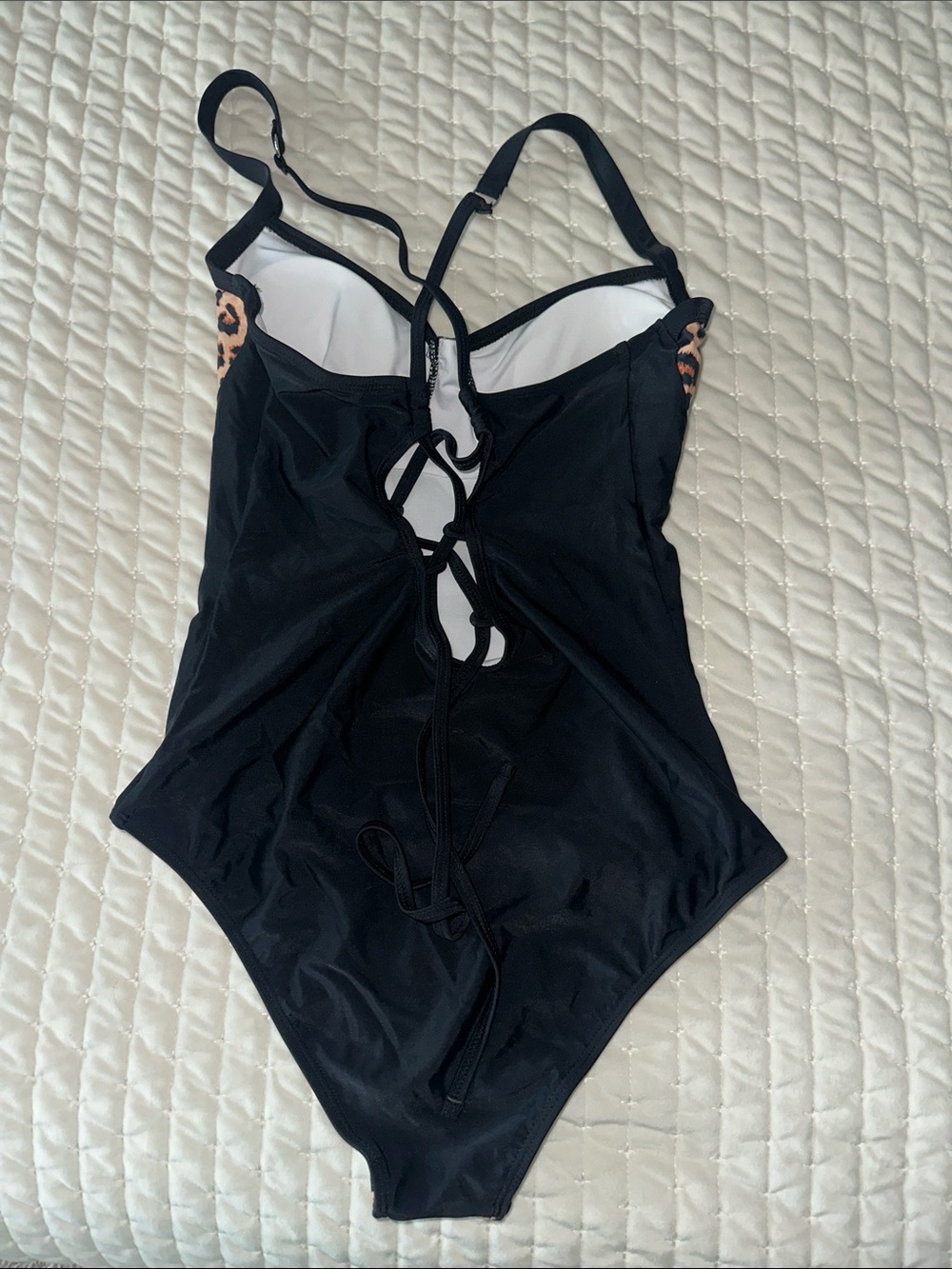 Leopard Print One-Piece Swimsuit with Black Side Panels - Picture 2 of 5